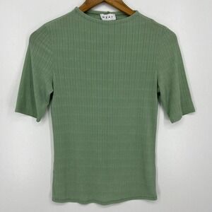 Anthropologie Wray Top Women's Size L Green Ribbed Solid Acetate Short Sleeve